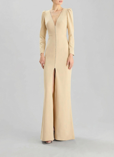 Sheath/Column V-Neck Long Sleeves Floor-Length Elastic Satin Mother Of The Bride Dresses With Rhinestone