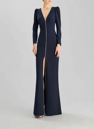 Sheath/Column V-Neck Long Sleeves Floor-Length Elastic Satin Mother Of The Bride Dresses With Rhinestone