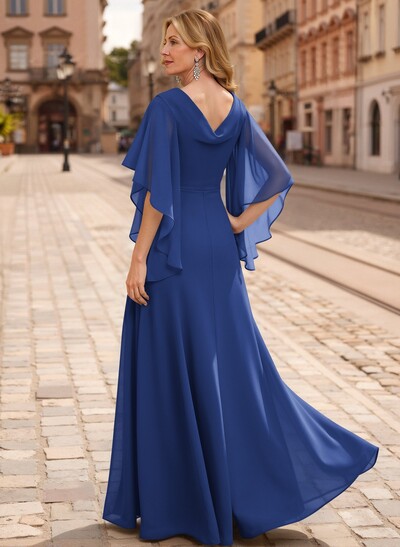 A-Line V-Neck 1/2 Sleeves Floor-Length Chiffon Mother Of The Bride Dresses With Appliques Lace