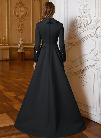 A-Line V-Neck Long Sleeves Sweep Train Lace/Satin Mother Of The Bride Dresses With Lace