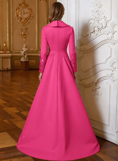 A-Line V-Neck Long Sleeves Sweep Train Lace/Satin Mother Of The Bride Dresses With Lace