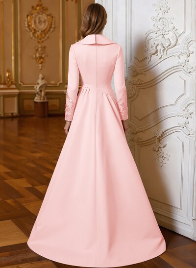 A-Line V-Neck Long Sleeves Sweep Train Lace/Satin Mother Of The Bride Dresses With Lace