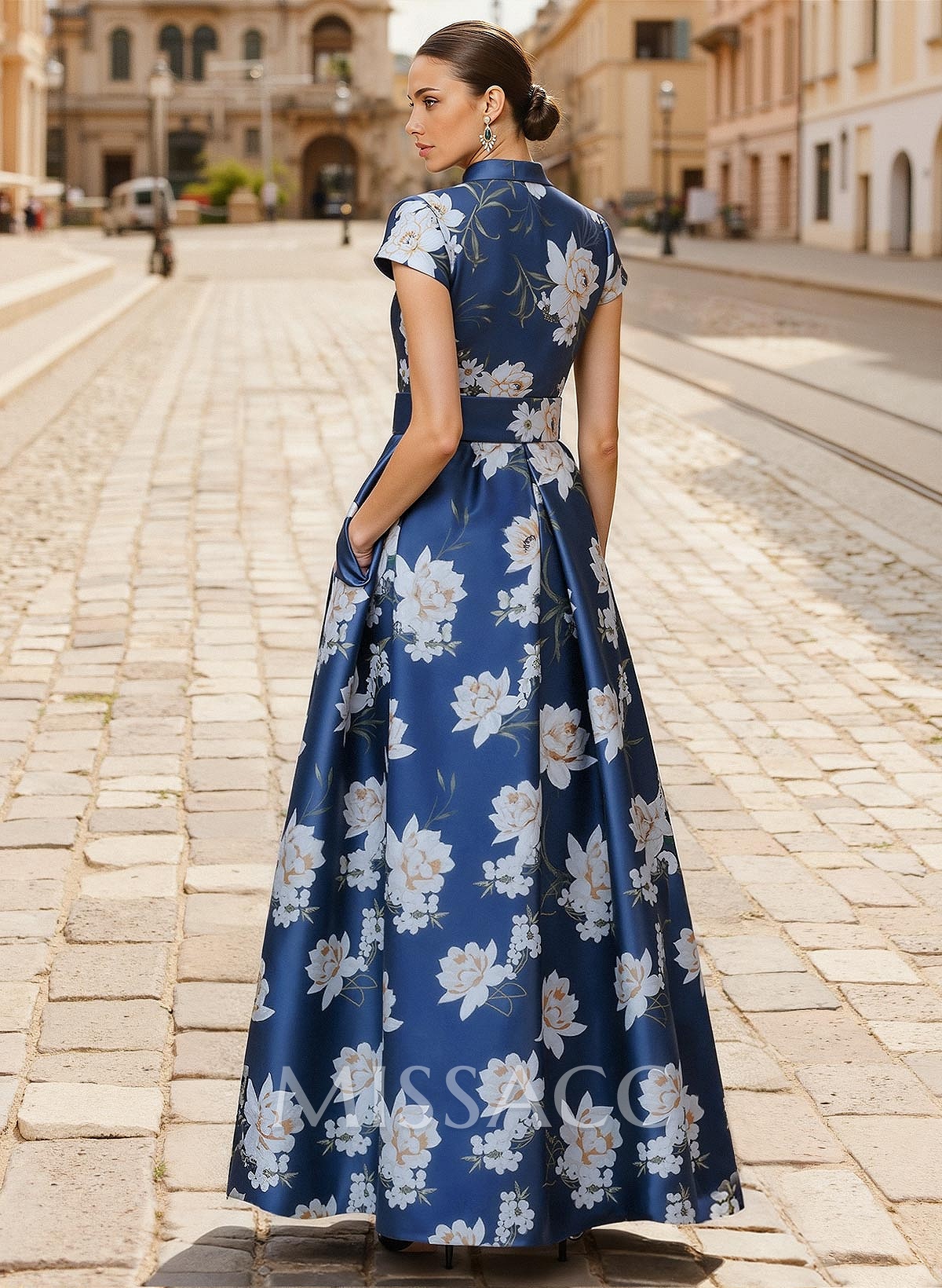 A-Line V-Neck Short Sleeves Ankle-Length Twill Satin Mother Of The Bride Dresses