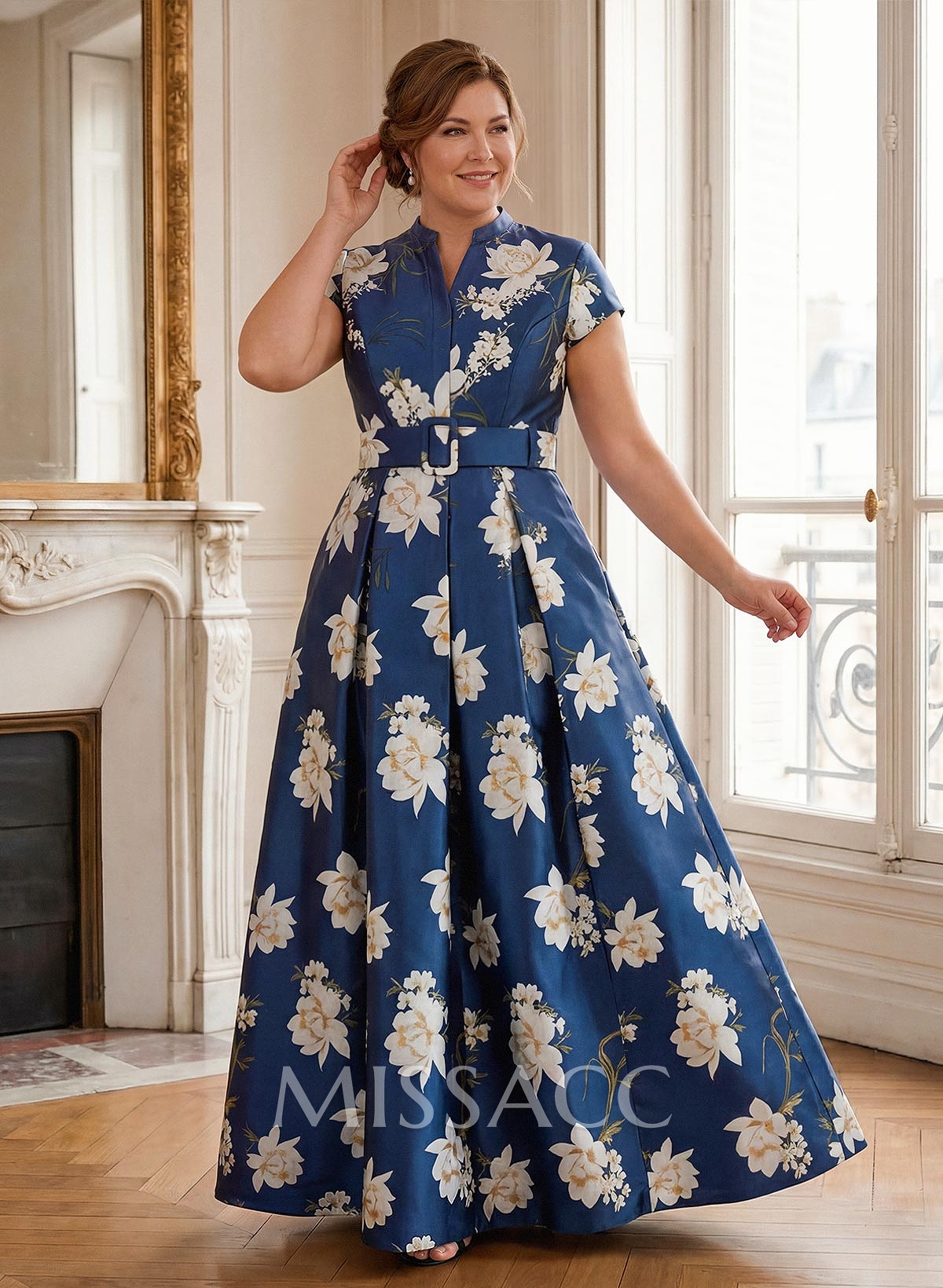 A-Line V-Neck Short Sleeves Ankle-Length Twill Satin Mother Of The Bride Dresses