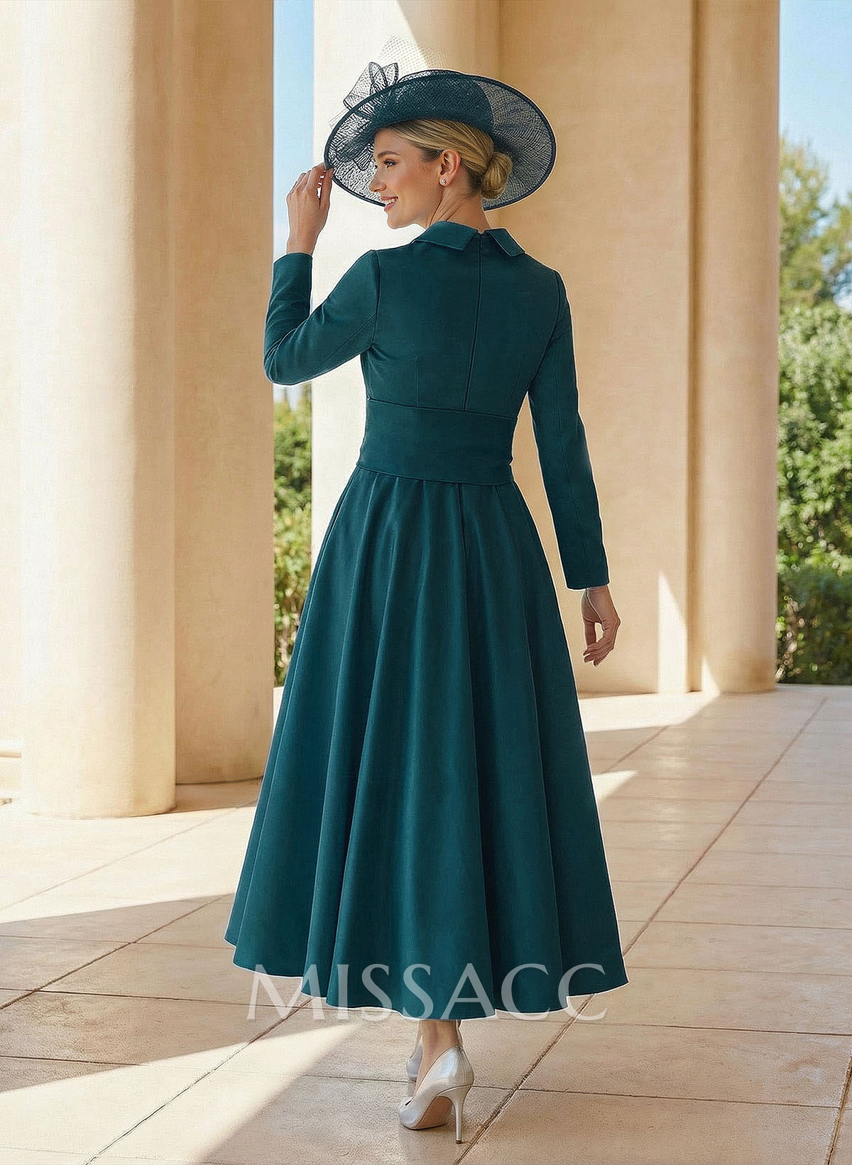 A-Line V-Neck Long Sleeves Ankle-Length Satin Mother Of The Bride Dresses With Bow(s)/Pleated