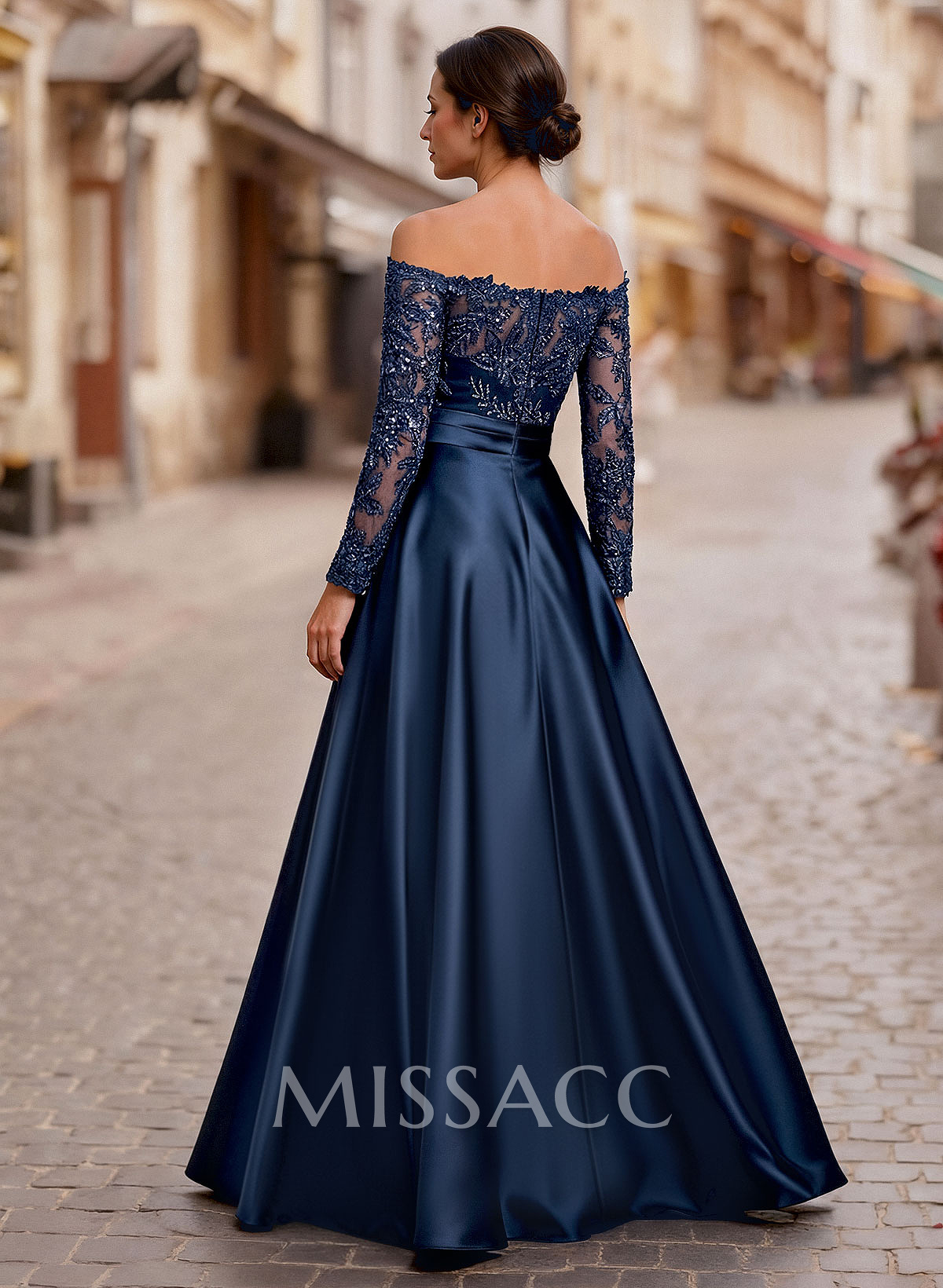 A-Line Off-The-Shoulder Long Sleeves Floor-Length Lace/Satin/Tulle Mother Of The Bride Dresses With Lace A-Line Off-The-Shoulder Long Sleeves Floor-Length Lace/Satin/Tulle Mother Of The Bride Dresses With Lace