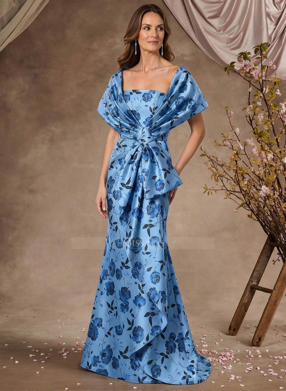 Sheath/Column Square Neckline Sleeveless Sweep Train Satin Mother Of The Bride Dresses With Bow(s)