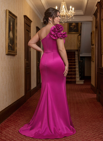 Trumpet/Mermaid One-Shoulder Sleeveless Sweep Train Satin Mother Of The Bride Dresses With Flower(s)