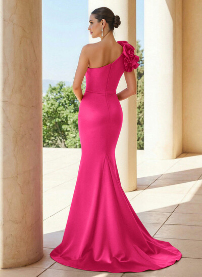 Trumpet/Mermaid One-Shoulder Sleeveless Sweep Train Satin Mother Of The Bride Dresses With Flower(s)