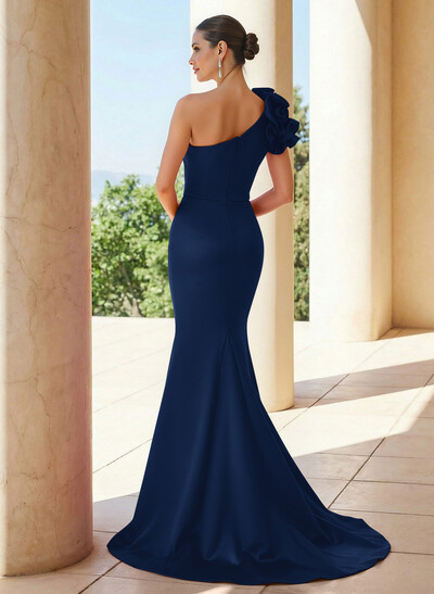 Trumpet/Mermaid One-Shoulder Sleeveless Sweep Train Satin Mother Of The Bride Dresses With Flower(s)