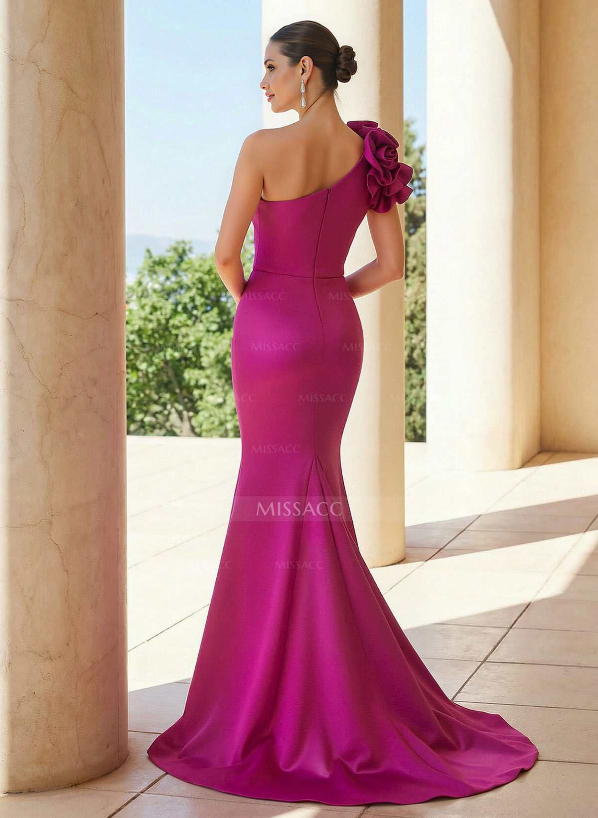 Trumpet/Mermaid One-Shoulder Sleeveless Sweep Train Satin Mother Of The Bride Dresses With Flower(s)