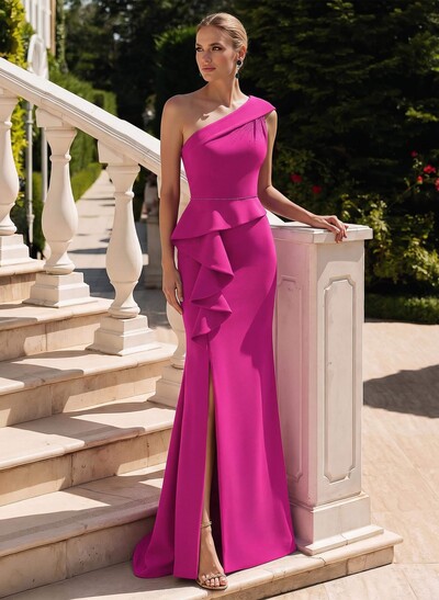 Trumpet/Mermaid One-Shoulder Sweep Train Elastic Satin Mother Of The Bride Dresses With High Split