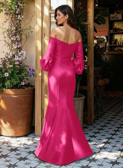 Sheath/Column Off-The-Shoulder 1/2 Sleeves Floor-Length Satin Mother Of The Bride Dresses