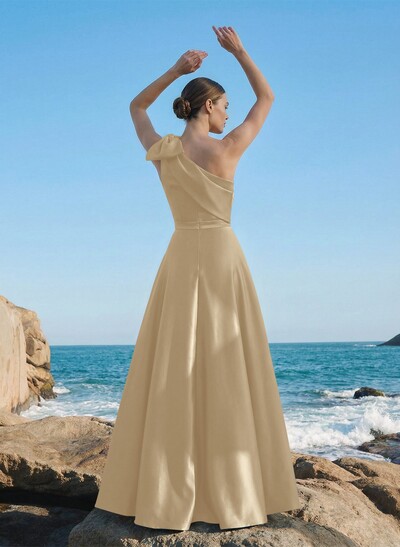 A-Line One-Shoulder Sleeveless Floor-Length Satin Mother Of The Bride Dresses With Rhinestone/High Split