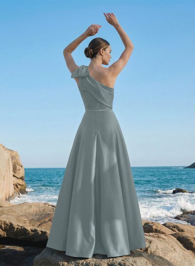 A-Line One-Shoulder Sleeveless Floor-Length Satin Mother Of The Bride Dresses With Rhinestone/High Split