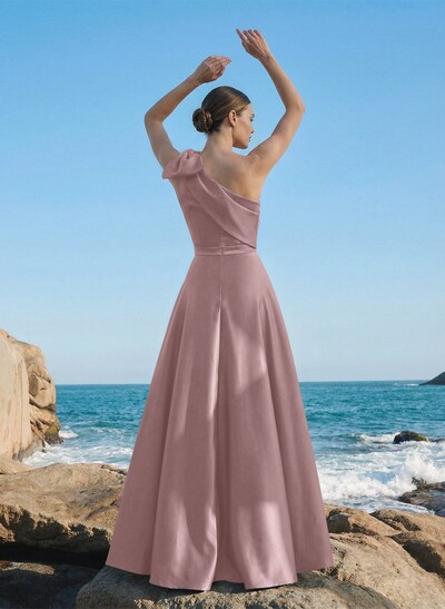 A-Line One-Shoulder Sleeveless Floor-Length Satin Mother Of The Bride Dresses With Rhinestone/High Split