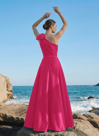 A-Line One-Shoulder Sleeveless Floor-Length Satin Mother Of The Bride Dresses With Rhinestone/High Split