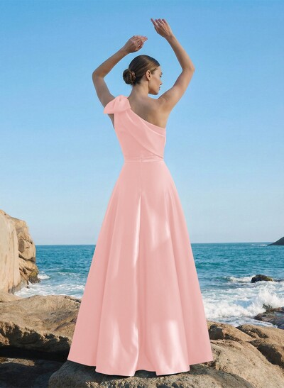 A-Line One-Shoulder Sleeveless Floor-Length Satin Mother Of The Bride Dresses With Rhinestone/High Split