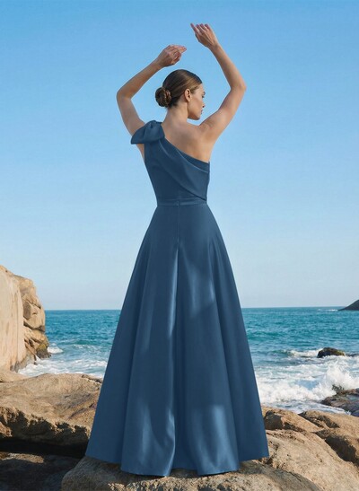 A-Line One-Shoulder Sleeveless Floor-Length Satin Mother Of The Bride Dresses With Rhinestone/High Split
