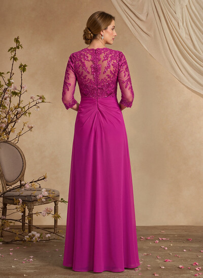 A-Line Square Neckline 3/4 Sleeves Floor-Length Chiffon Mother Of The Bride Dresses