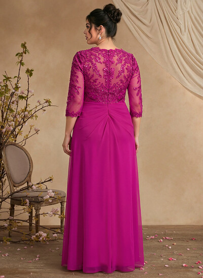 A-Line Square Neckline 3/4 Sleeves Floor-Length Chiffon Mother Of The Bride Dresses