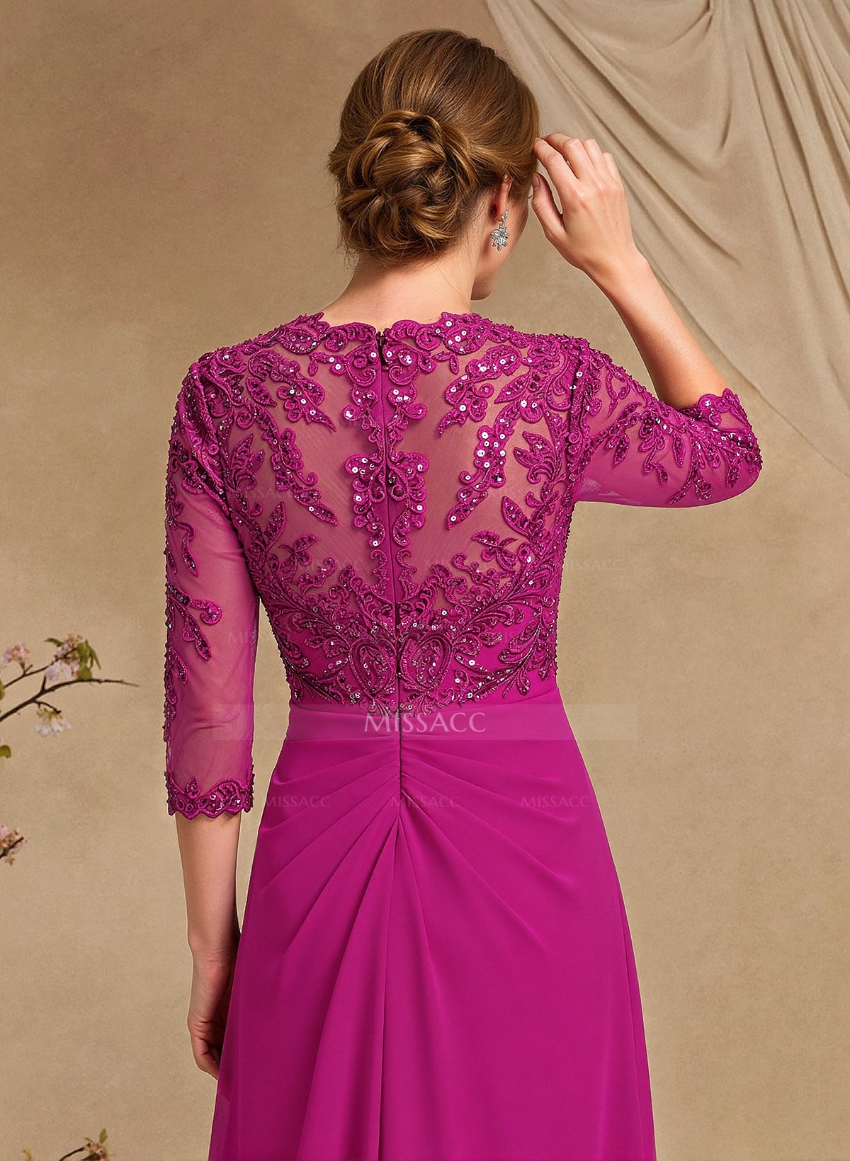 A-Line Square Neckline 3/4 Sleeves Floor-Length Chiffon Mother Of The Bride Dresses