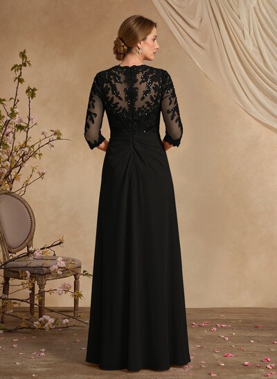 A-Line Square Neckline 3/4 Sleeves Floor-Length Chiffon Mother Of The Bride Dresses