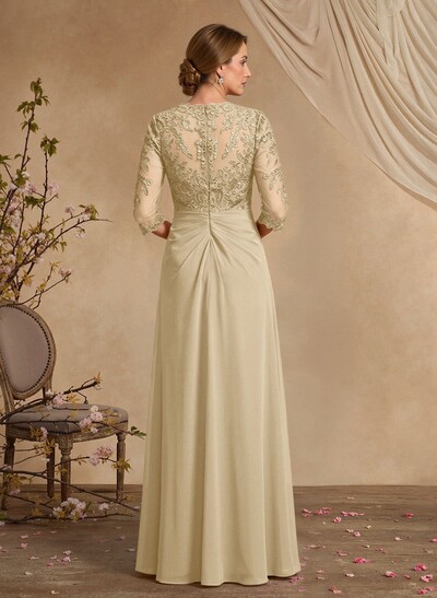 A-Line Square Neckline 3/4 Sleeves Floor-Length Chiffon Mother Of The Bride Dresses