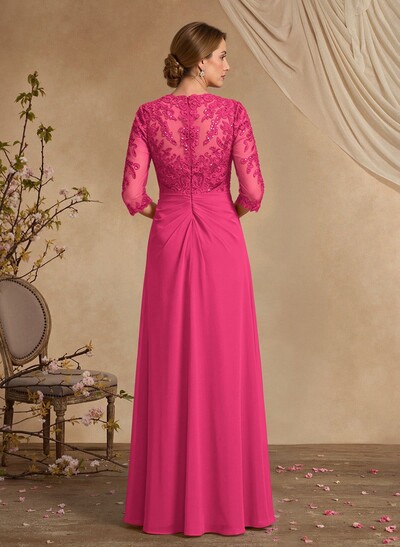 A-Line Square Neckline 3/4 Sleeves Floor-Length Chiffon Mother Of The Bride Dresses