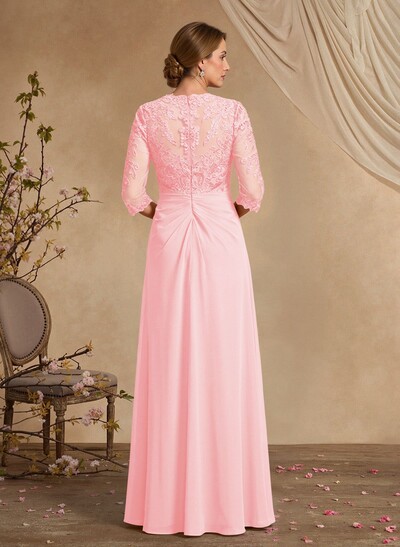 A-Line Square Neckline 3/4 Sleeves Floor-Length Chiffon Mother Of The Bride Dresses