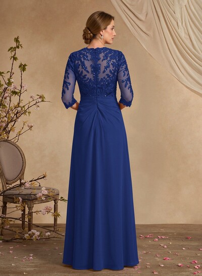 A-Line Square Neckline 3/4 Sleeves Floor-Length Chiffon Mother Of The Bride Dresses