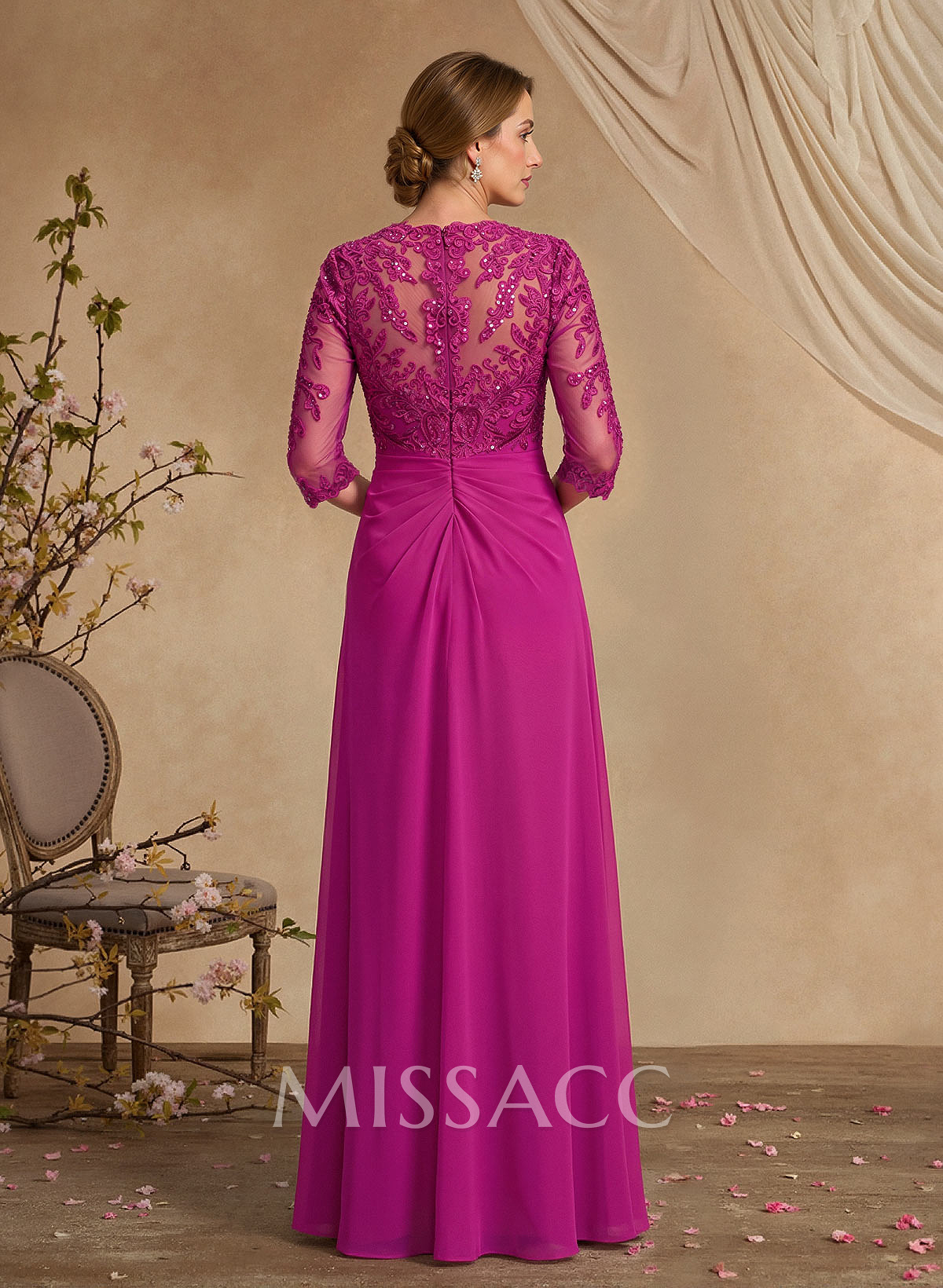 A-Line Square Neckline 3/4 Sleeves Floor-Length Chiffon Mother Of The Bride Dresses A-Line Square Neckline 3/4 Sleeves Floor-Length Chiffon Mother Of The Bride Dresses