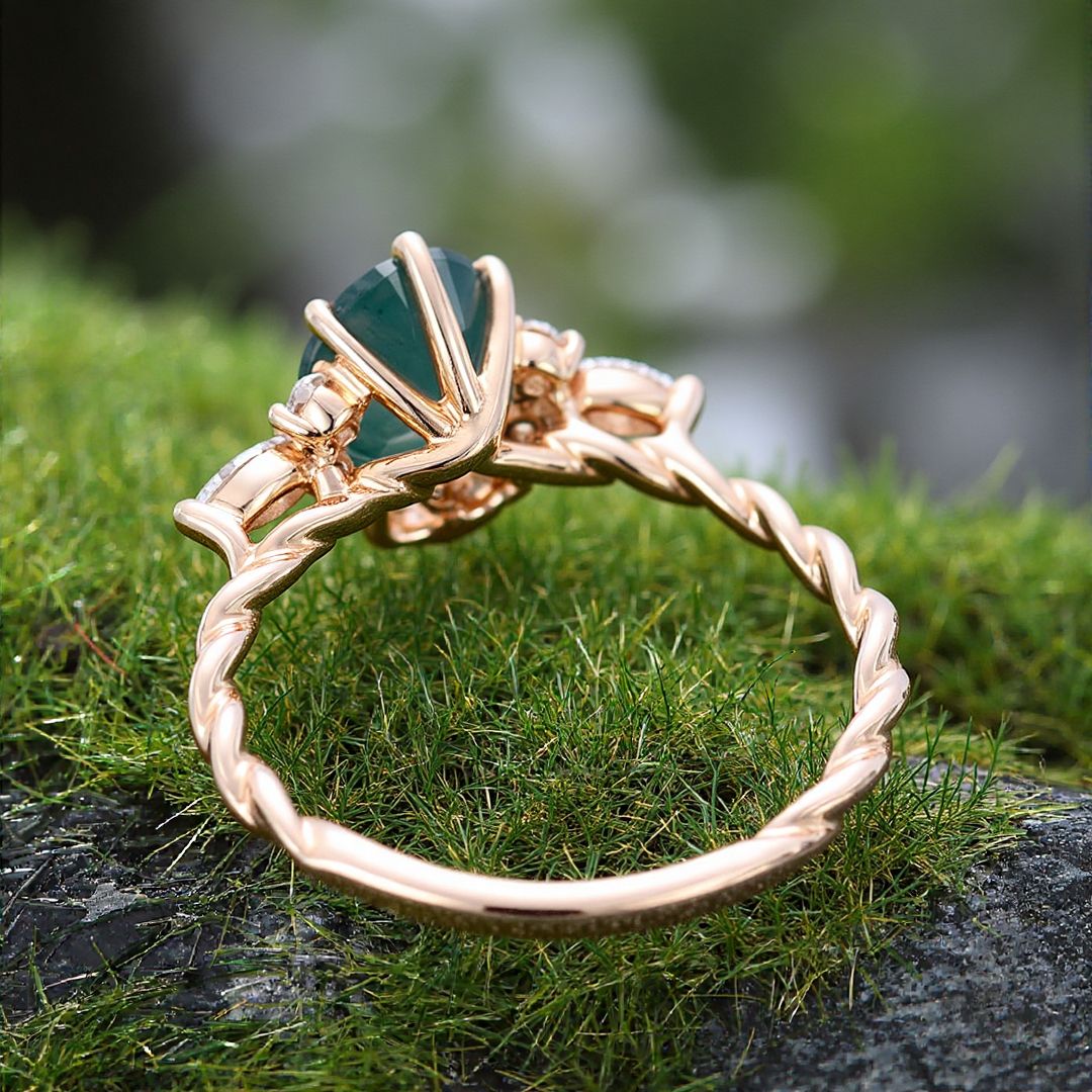 1CT Oval Cut Moss Agate Engagement Rings In Sterling Silver