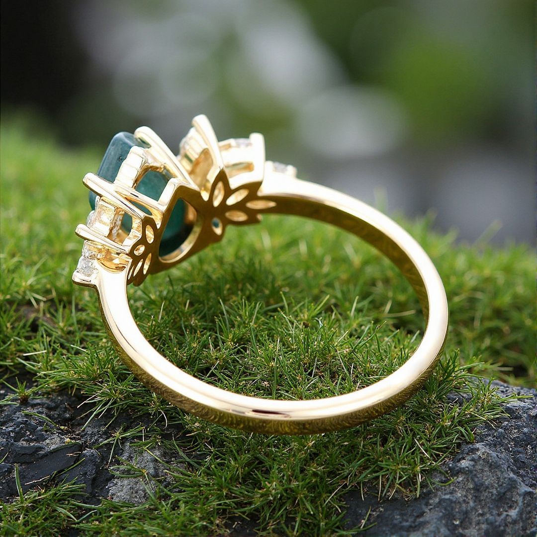 1CT Pear Cut Moss Agate Engagement Rings In Sterling Silver