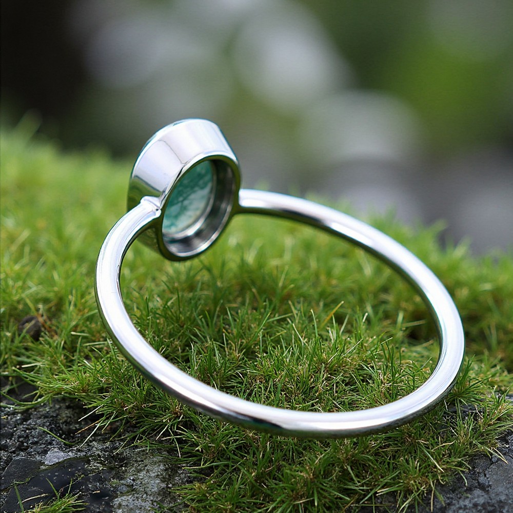 1CT Round Cut Moss Agate Wedding Bands In Sterling Silver