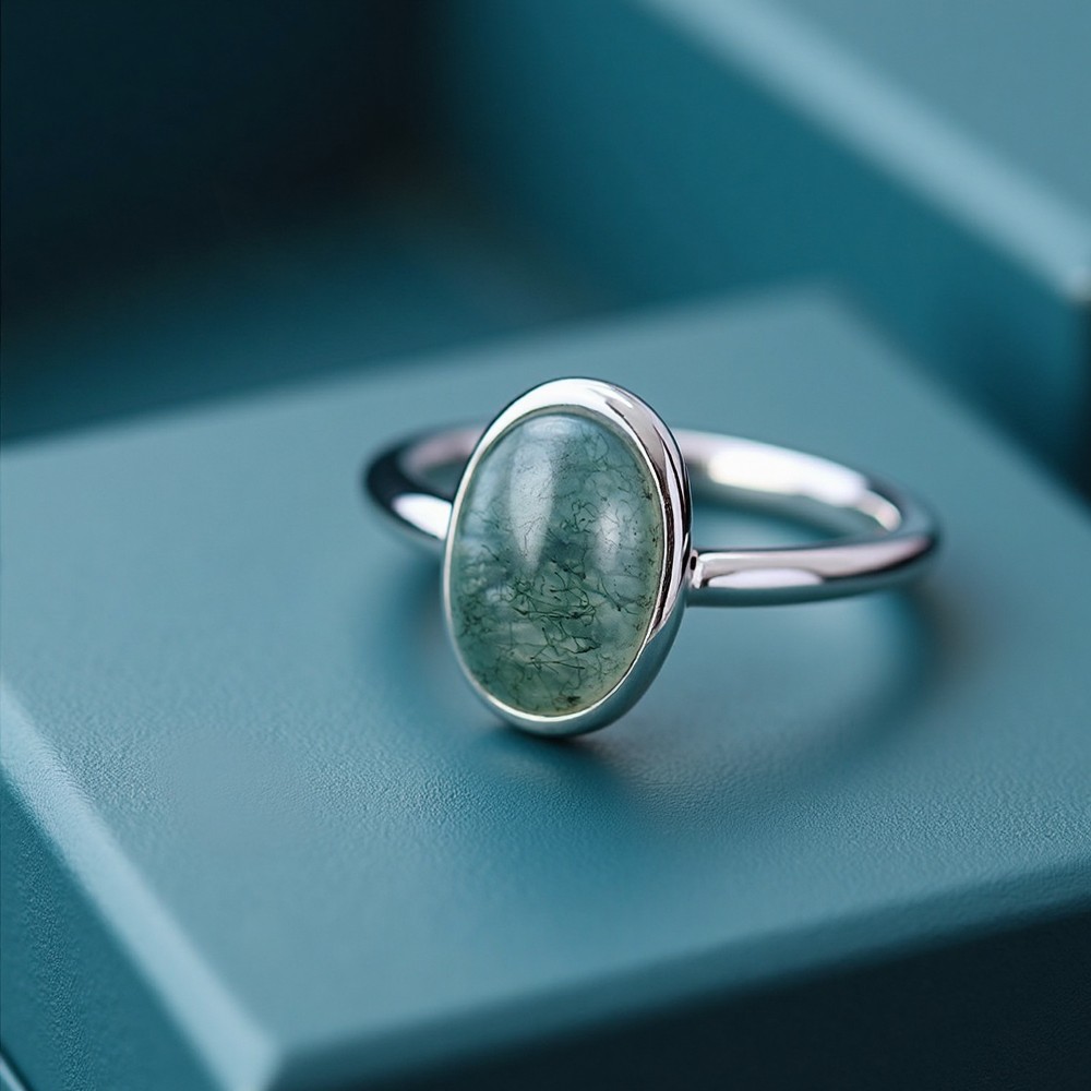 1CT Round Cut Moss Agate Wedding Bands In Sterling Silver