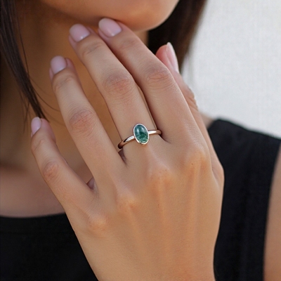 1CT Round Cut Moss Agate Wedding Bands In Sterling Silver