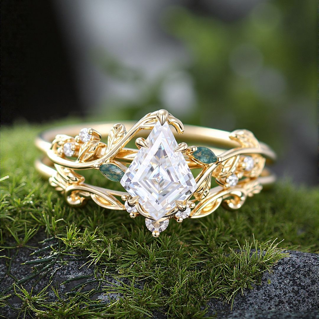 1CT Kite Cut Zircon Engagement Rings Sets In Sterling Silver