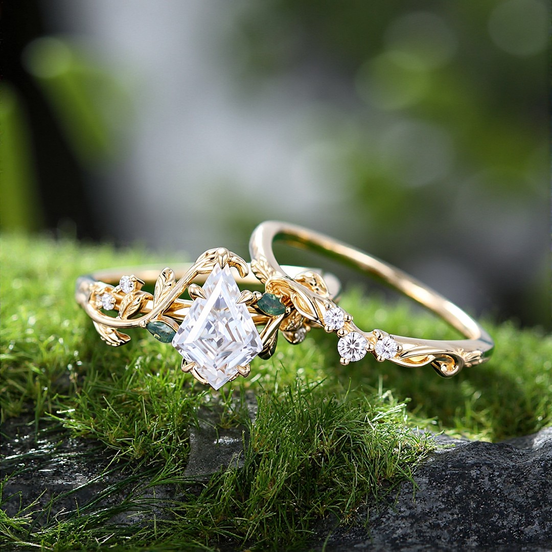 1CT Kite Cut Zircon Engagement Rings Sets In Sterling Silver