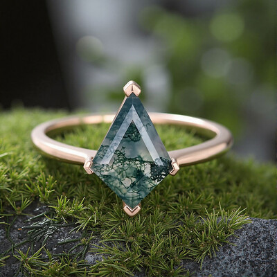 1CT Kite Cut Moss Agate Engagement Rings In Sterling Silver