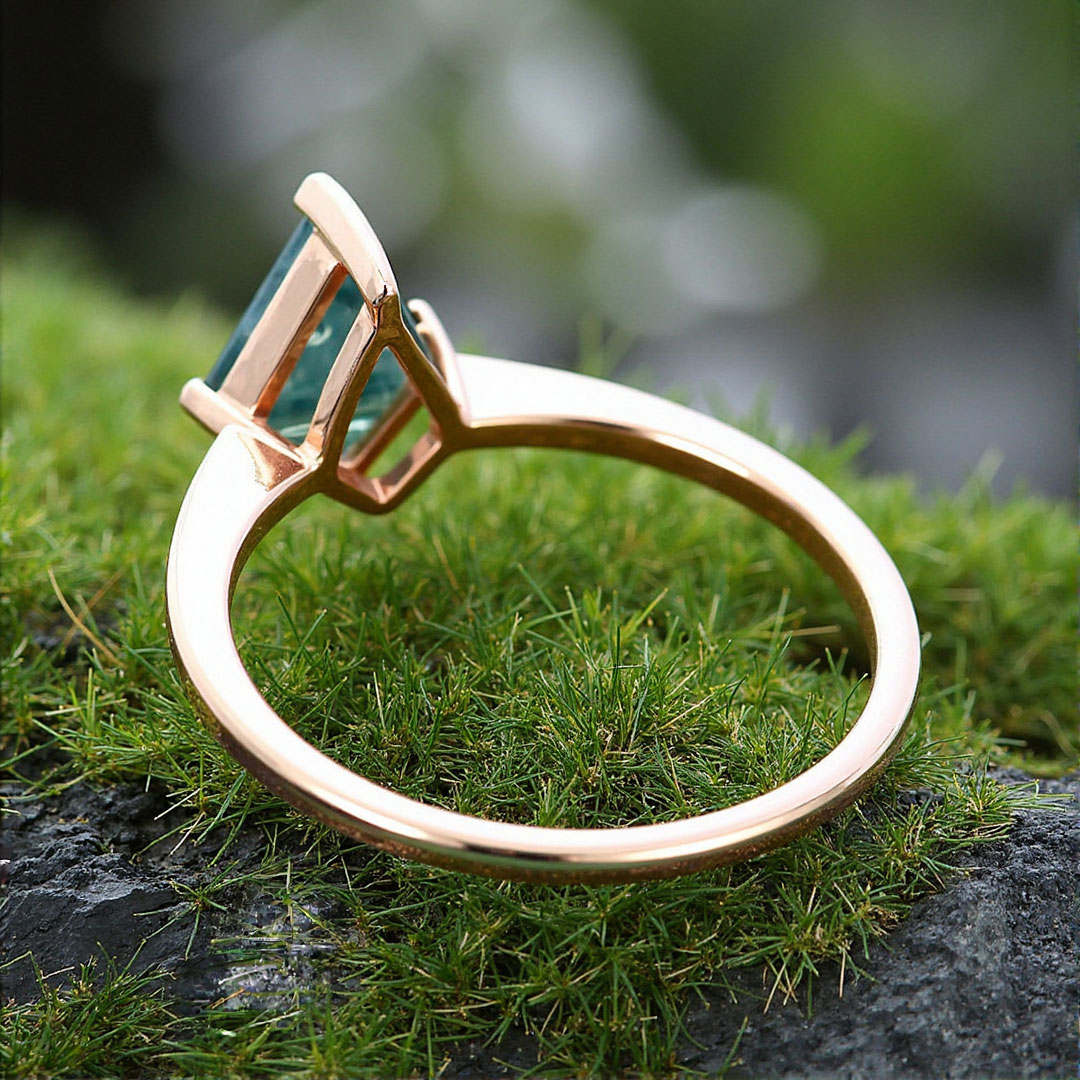 1CT Kite Cut Moss Agate Engagement Rings In Sterling Silver