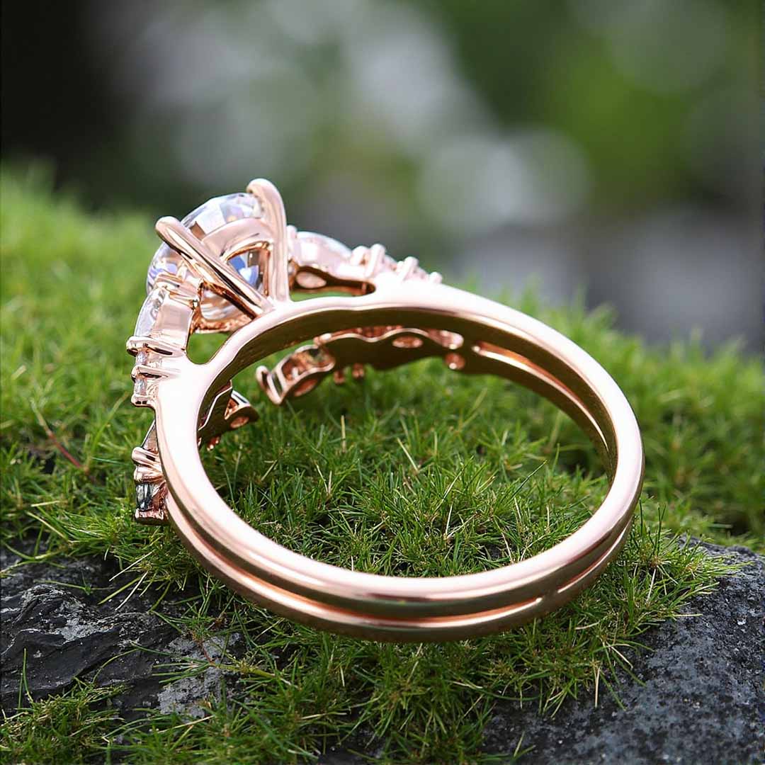 Round Cut Moissanite/Moss Agate/Zircon Engagement Rings In Sterling Silver