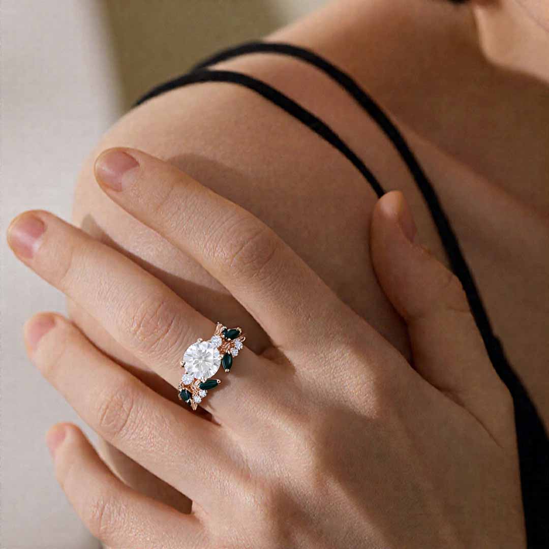 Round Cut Moissanite/Moss Agate/Zircon Engagement Rings In Sterling Silver