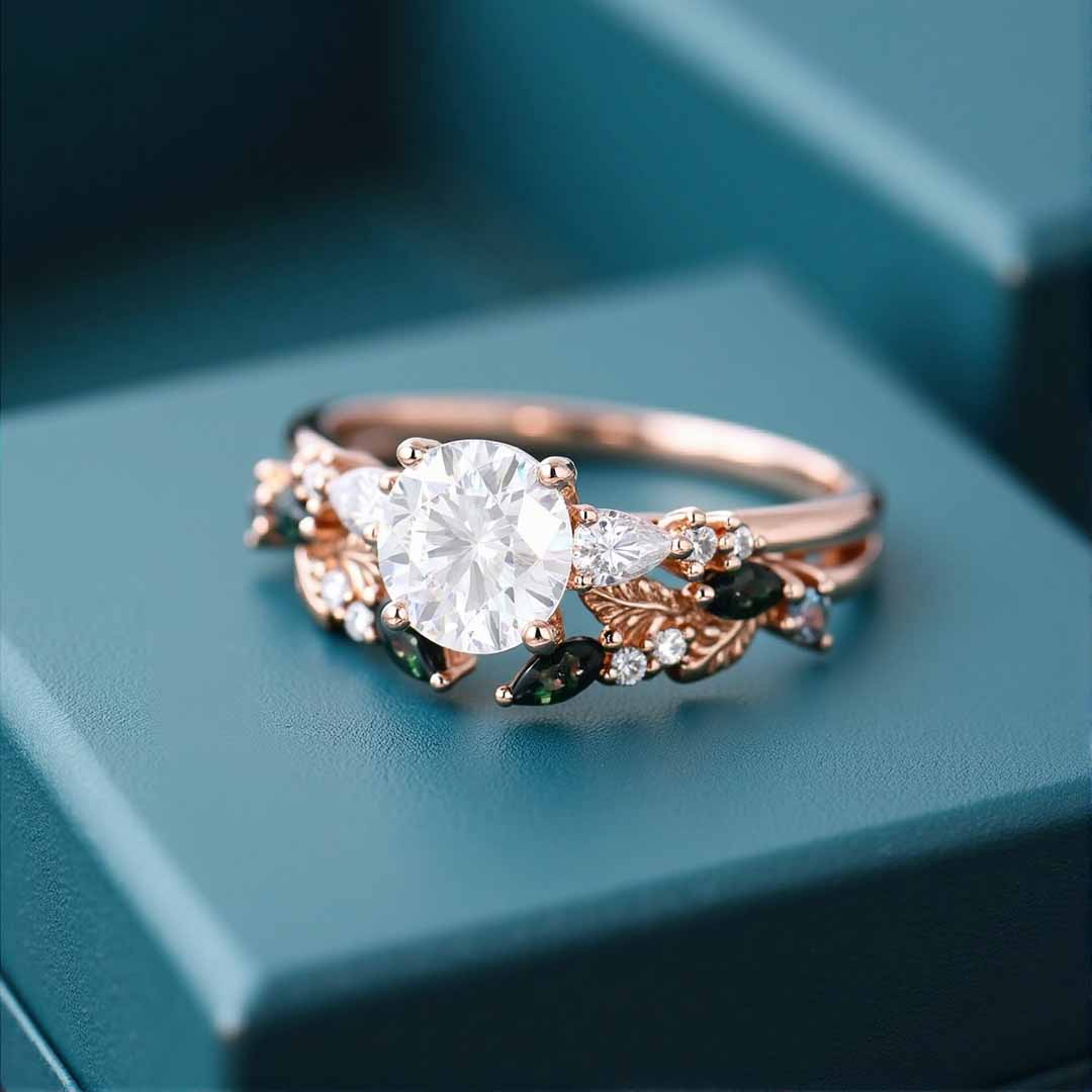 Round Cut Moissanite/Moss Agate/Zircon Engagement Rings In Sterling Silver