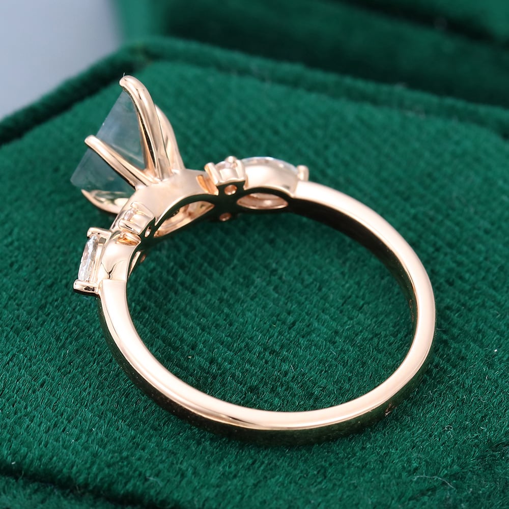 1CT Kite Cut Moss Agate Engagement Rings In Sterling Silver