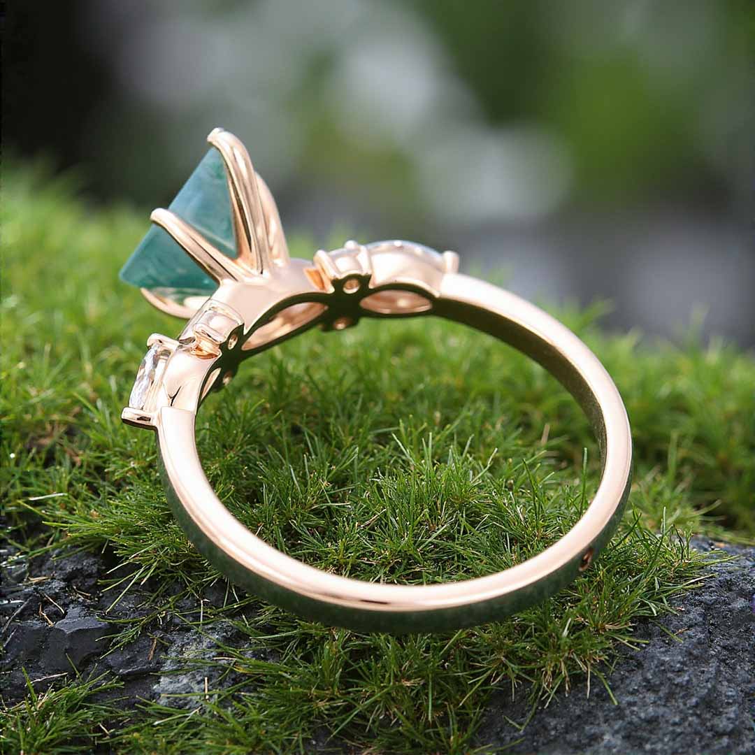 1CT Kite Cut Moss Agate Engagement Rings In Sterling Silver
