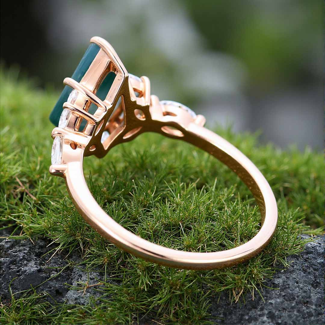 1CT Kite Cut Moss Agate Engagement Rings In Sterling Silver