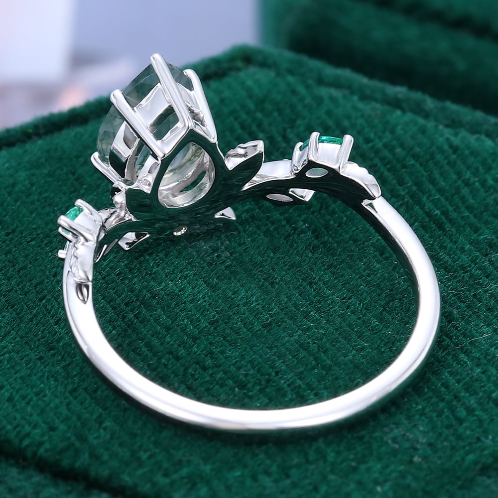 1CT Pear Cut Moss Agate Engagement Rings In Sterling Silver