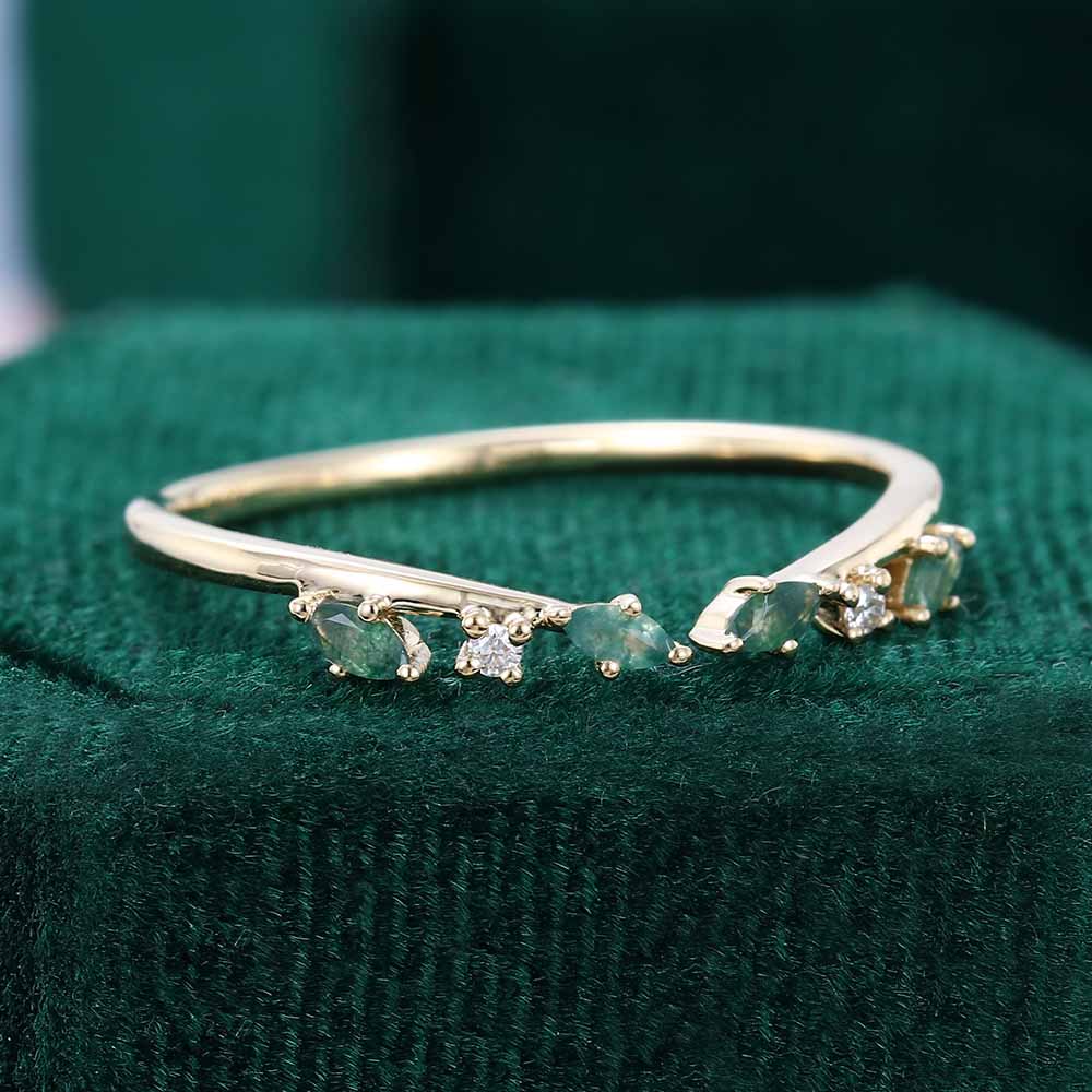 Pear Cut Moss Agate Wedding Bands In Sterling Silver