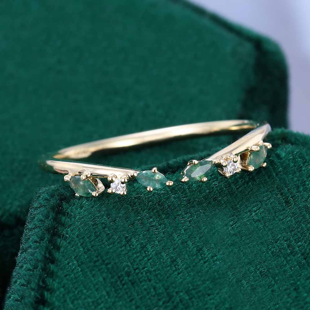 Pear Cut Moss Agate Wedding Bands In Sterling Silver